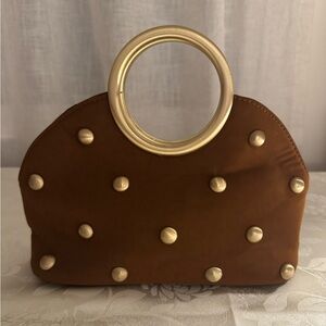 NWT Bangle Stud Clutch with shoulder strap - Brown with Gold Accent Handles
